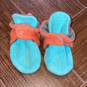 Zutano Aqua Orange and Gray Booties 18M